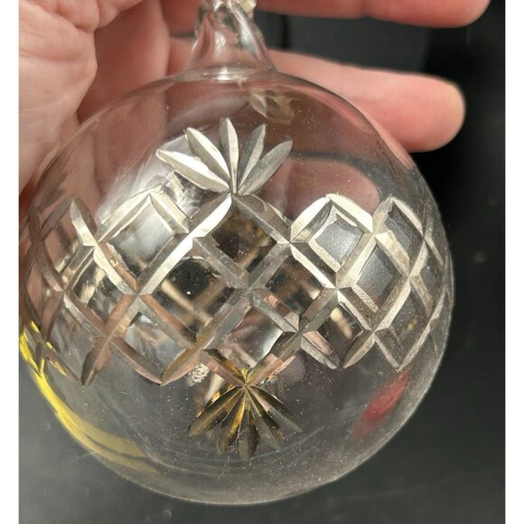 Blown Clear Cut Glass Christmas Ornament Ball 4" Holiday Decor Vintage - Picture 4 of 7